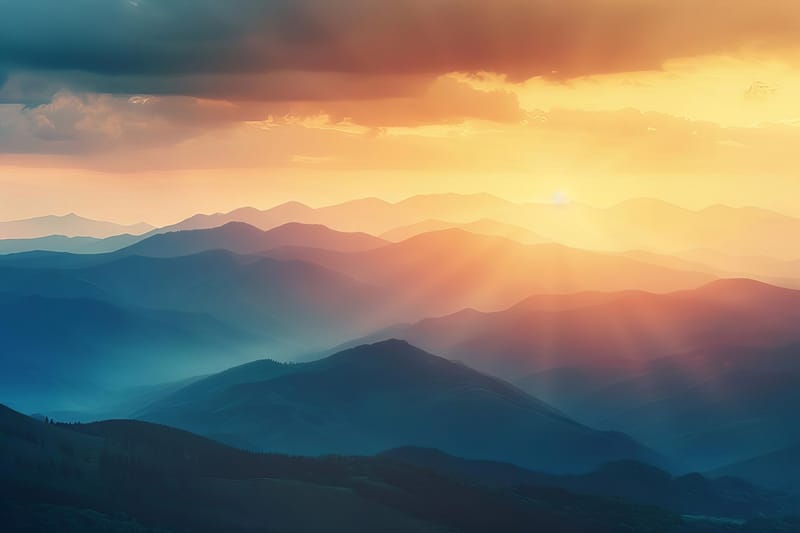 Core Valiance - Mountains Blues Oranges Adobe Stock 803571086 1500w